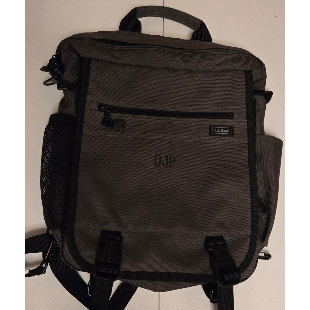LL Bean Backpack Gray Monogrammed DJP Adjustable Straps Mesh‎ Pocket